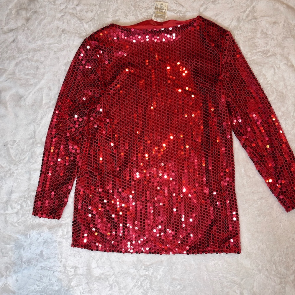 Moda Int’l Red Sequence Sequin Blouse Top Vintage… - image 5